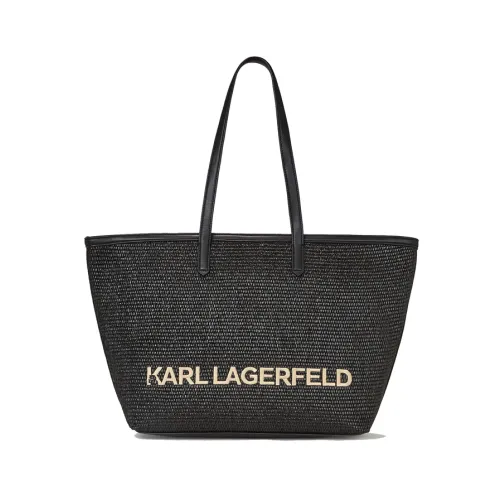 Karl Lagerfeld , Raffia Tote Bag with Embroidered Logo ,Black female, Sizes: ONE SIZE