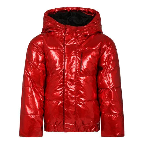 Karl Lagerfeld , Red Quilted Girls Down Jacket with Hood ,Red unisex, Sizes: