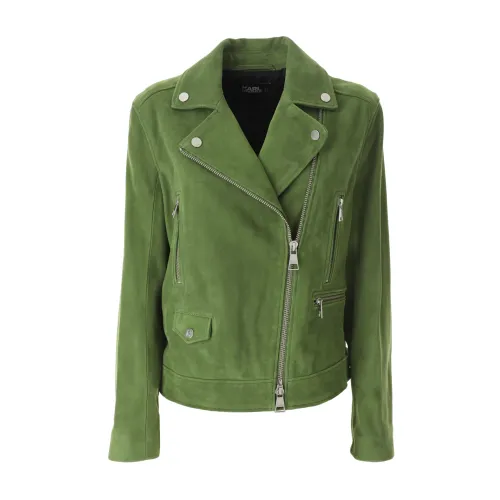 Karl Lagerfeld , Suede Leather Biker Jacket ,Green female, Sizes:
