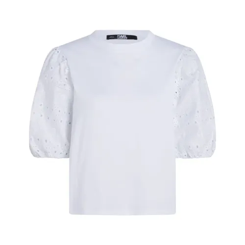 Karl Lagerfeld , White English Embroidery Cotton T-shirt ,White female, Sizes: