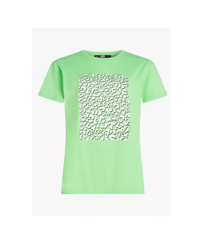 Karl Lagerfeld Womens Kl Leopard Print T-Shirt Short Sleeve Crew Neck - Green