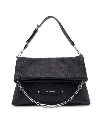 Karl Lagerfeld WoMens Shoulder Bag with Multiple Pockets and Magnetic Fastening in Black Pu - One Size
