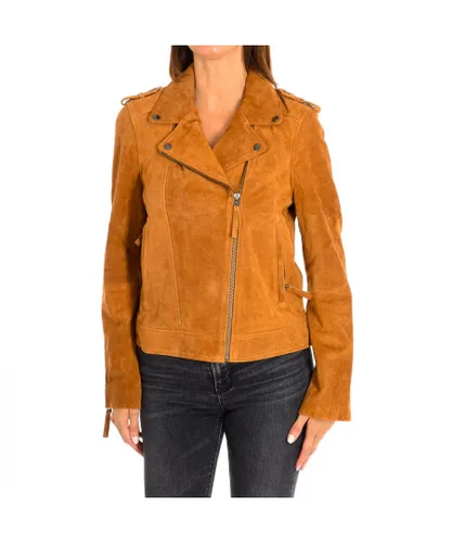 Karl Marc John Womens Short long sleeve leather jacket 9461 women - Camel Cotton