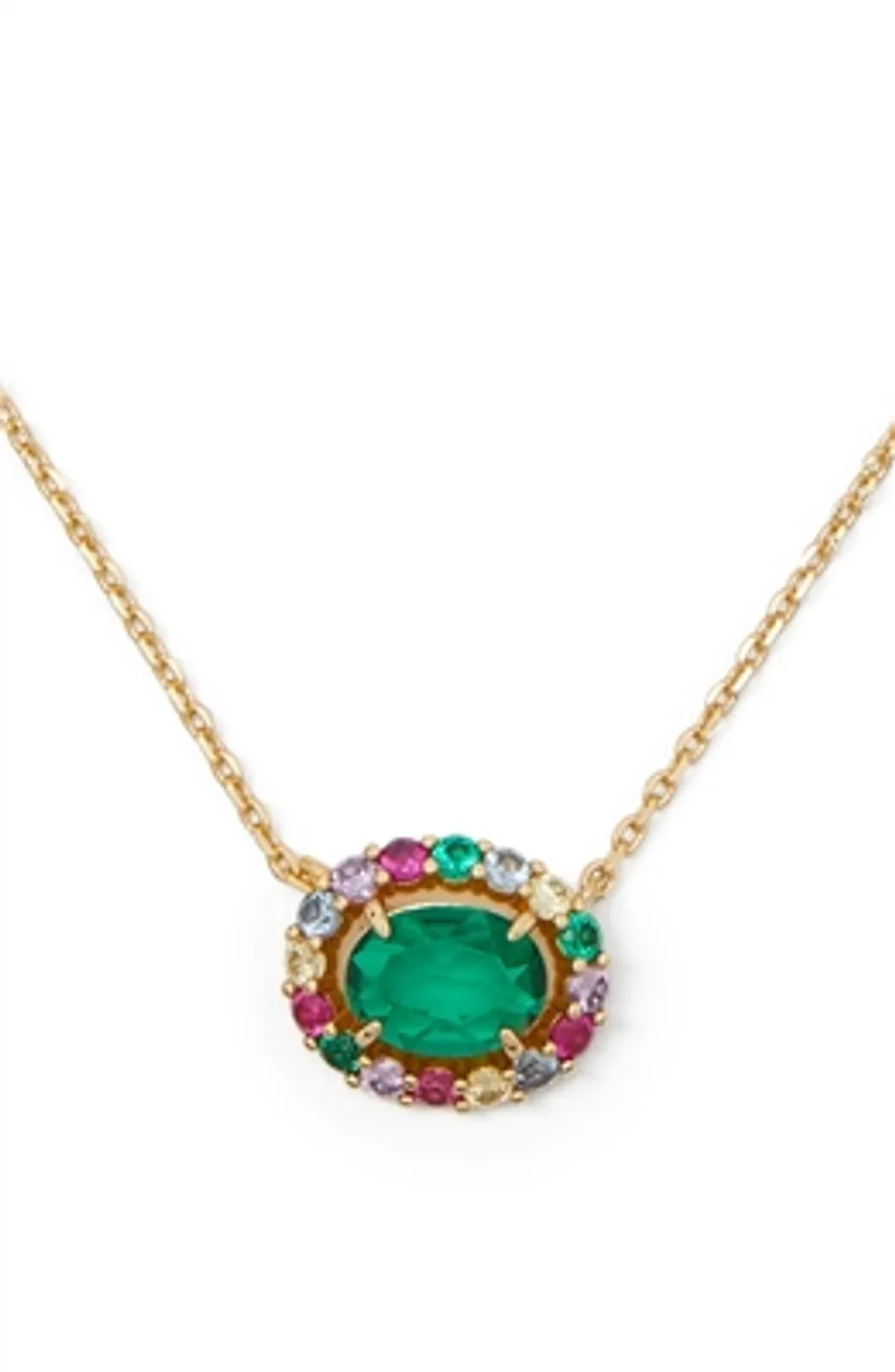 Kate Spade New York Gold Green + Multicolour Horizontal Oval Halo Necklace - Gold