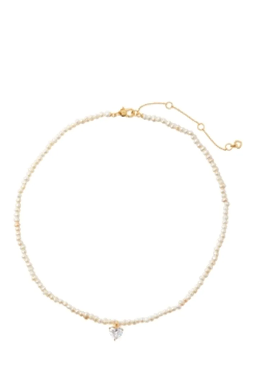 Kate Spade New York Gold Pearl Crystal Heart Necklace - 49cm