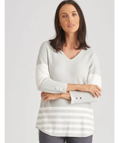 Katies Womens Cotton 3/4 Sleeve Stripe Jumper - Grey