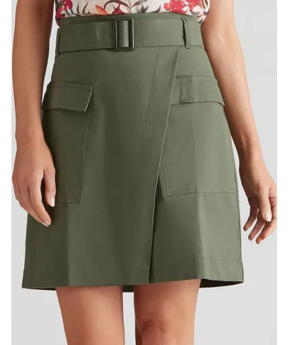Katies Womens Cotton Blend Pocket Detail Skirt - Khaki