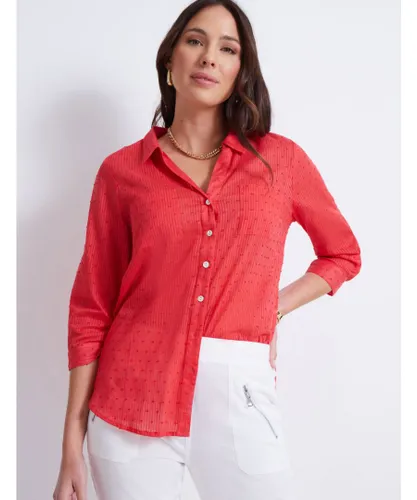 Katies Womens Cotton Clipped Dot Shirt - Coral