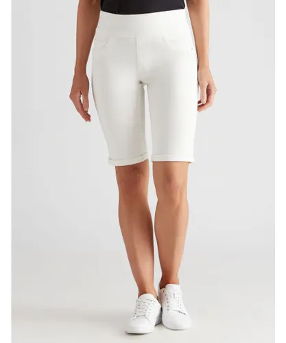 Katies Womens Denim Ultimate Shorts - White Cotton