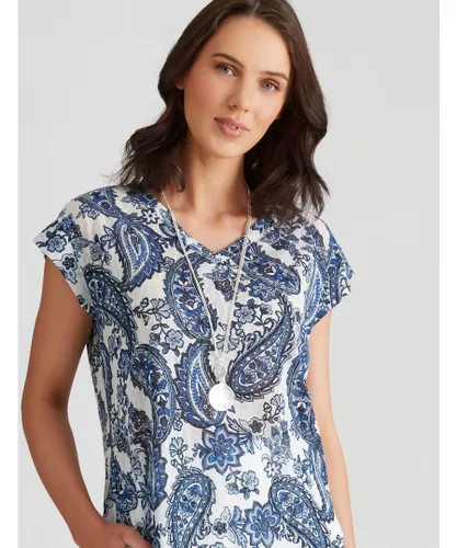 Katies Womens Knitwear Textured Slub T-Shirt - Blue Viscose