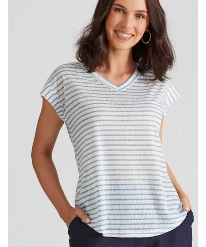 Katies Womens Knitwear Textured Slub T-Shirt - Blue