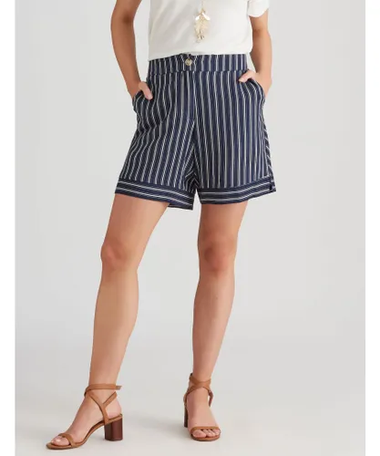 Katies Womens Linen Blend Multi Stripe Shorts - Blue