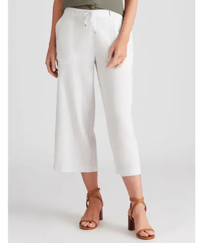 Katies Womens Linen Blend Tie Front Crop Pants - White