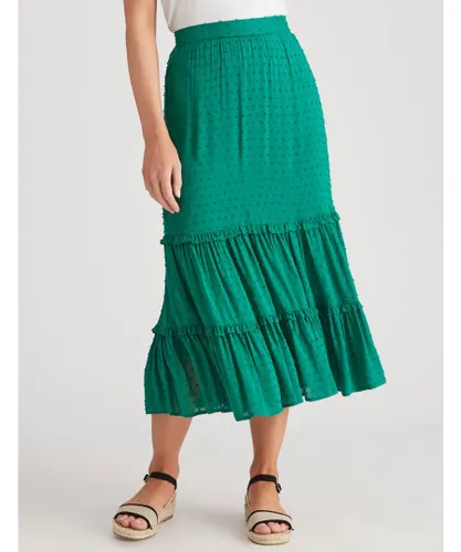 Katies Womens Midi Tiered Skirt - Green Viscose