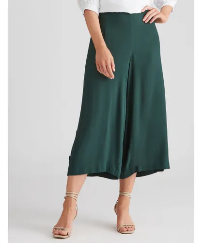 Katies Womens Side Button Crop Pants - Green Viscose