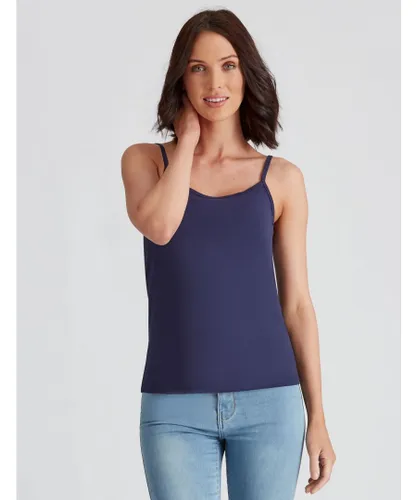Katies - Womens Tops - Navy Blue - Knit - Camisole - Cotton Blend - Cami - Tank Top - Singlet - Thin Strap - Knitwear - Summer Clothing