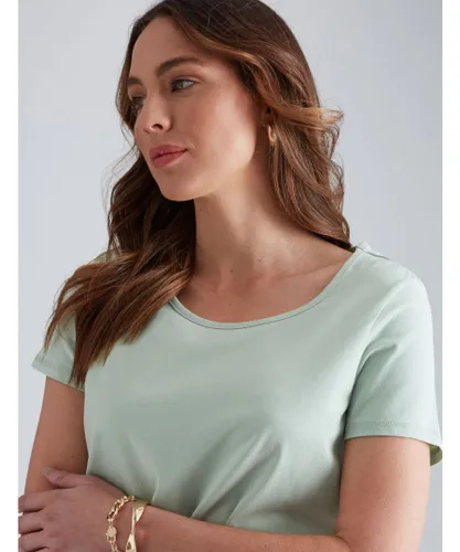 Katies - Womens Tops - Sage Green - Short Sleeve Top - Elastane - T shirt - Cotton Blend - Basic Tee - Crew Neck - Tshirt - T-shirt - Clothing