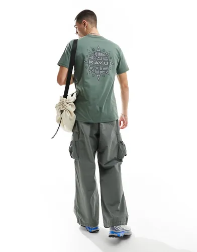 Kavu compass t-shirt in khaki with back print-Green