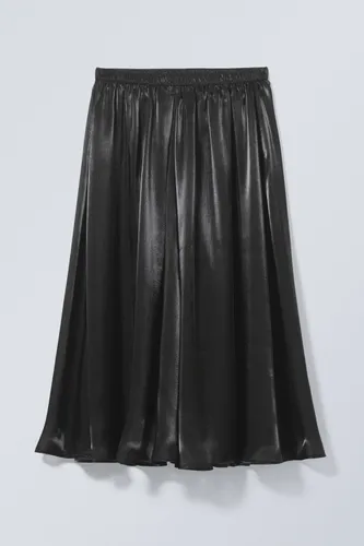 Kelly Sheer Ruched Midi Skirt - Black