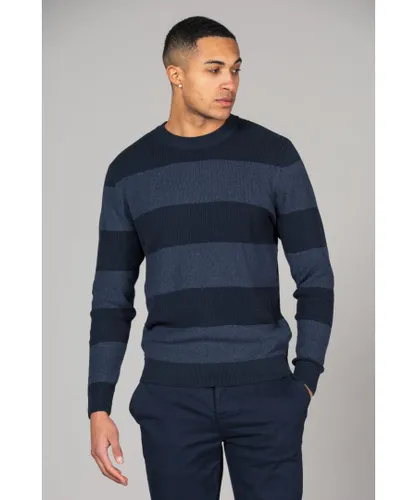 Kensington Eastside Mens Navy Recycled Cotton Crew Neck Striped Waffle Jumper
