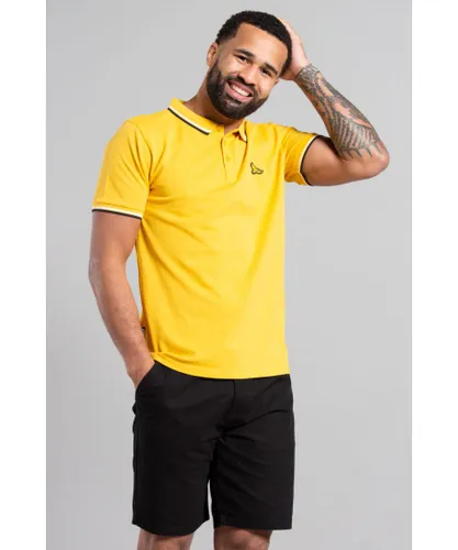 Kensington Eastside Mens Yellow Short Sleeve Cotton Contrast Collar Polo Shirt