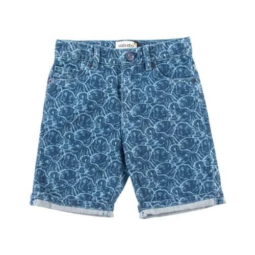 Kenzo , Animal Print Denim Shorts ,Blue male, Sizes: