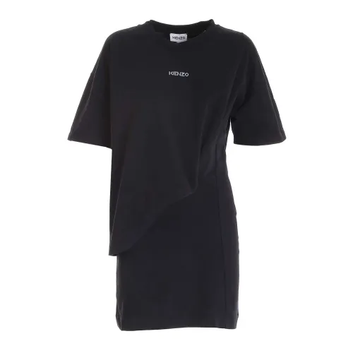 Kenzo , Asymmetrical Logo T-Shirt Dress ,Black female, Sizes: