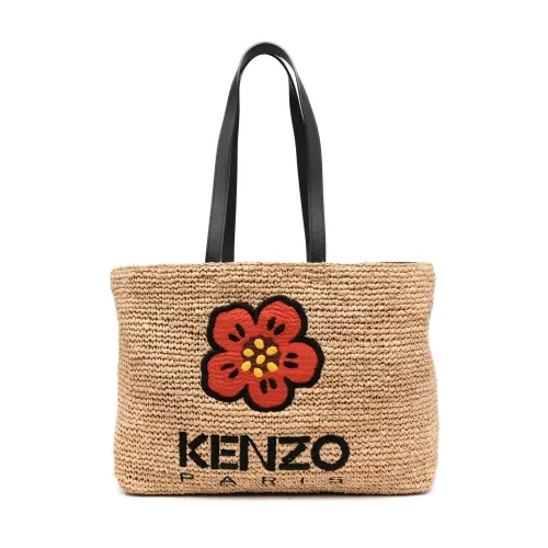 Kenzo , Black Boke Flower Rafia Tote Bag ,Beige female, Sizes: ONE SIZE