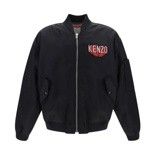Kenzo , Black Bomber Jacket with Embroidered Logos ,Black male, Sizes: