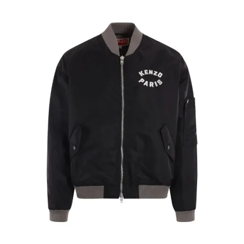Kenzo , Black Bomber Jacket with Lucky Tiger Embroidery ,Black male, Sizes: