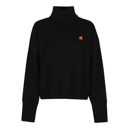 Kenzo , Black Boxy Crest Turtle Neck Sweater ,Black female, Sizes: