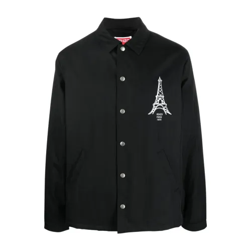 Kenzo , Black Coach Shirt Jacket with Logo Print ,Black male, Sizes: