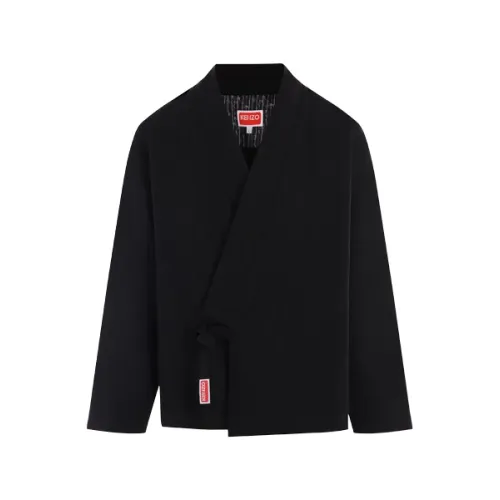 Kenzo , Black Cotton and Linen Kimono Jacket ,Black male, Sizes: