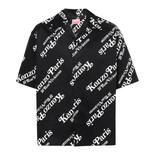 Kenzo , Black Cotton Logo Print Shirt ,Black male, Sizes: