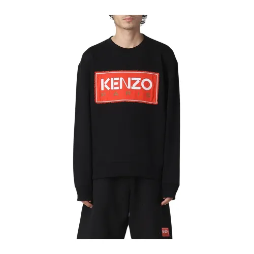 Kenzo , Black Cotton Sweater with Red Kenzo Logo ,Black male, Sizes: