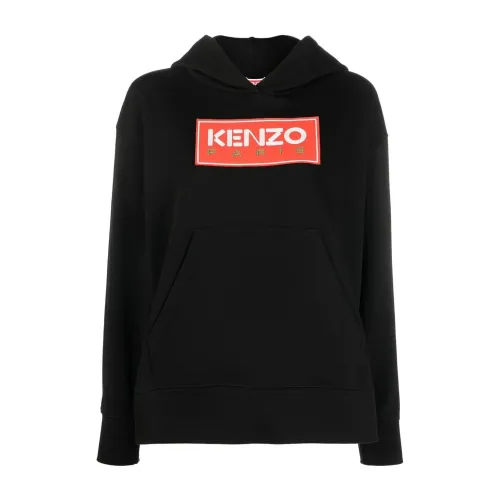 Kenzo , Black Logo-Print Cotton Hoodie ,Black female, Sizes: