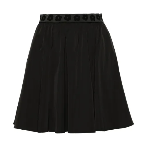 Kenzo , Black Poplin Texture Skirt with Boke Flower Patch ,Black female, Sizes: