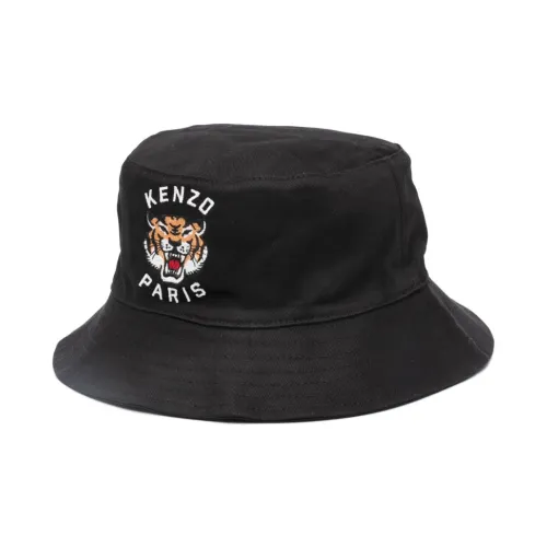 Kenzo , Black Printed Bucket Hat with Embroidered Logo ,Black unisex, Sizes: