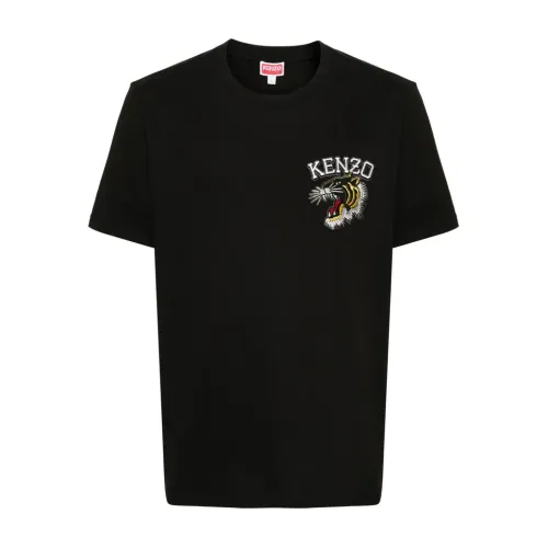 Kenzo , Black T-shirts and Polos with Varsity Jungle Embroidery ,Black male, Sizes: