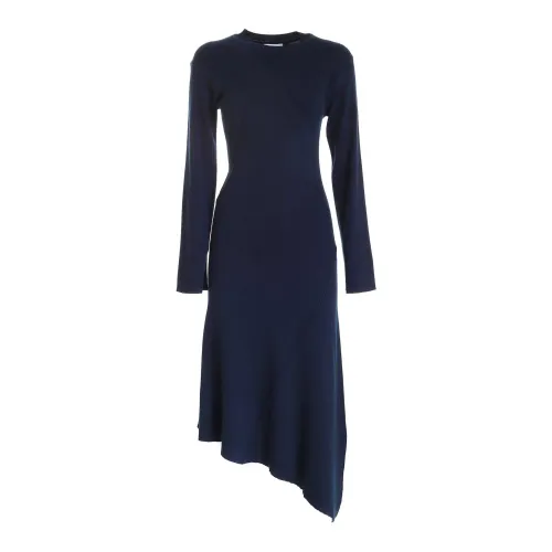 Kenzo , Blue Asymmetrical Wool Blend Midi Dress ,Blue female, Sizes: