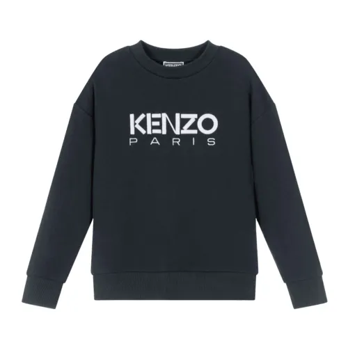 Kenzo , Blue Crewneck Sweater with Logo Embroidery ,Blue male, Sizes: