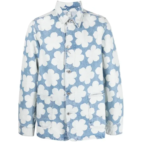 Kenzo , Blue Floral-Print Denim Jacket ,Blue male, Sizes: