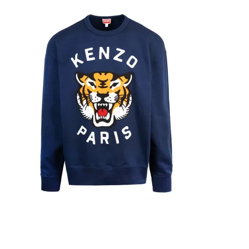 Kenzo , Blue Lucky Tiger Sweater ,Blue male, Sizes: