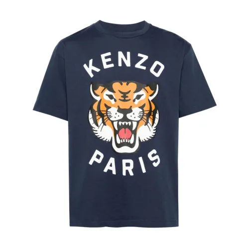 Kenzo , Blue Tiger Print T-shirts and Polos ,Blue male, Sizes: