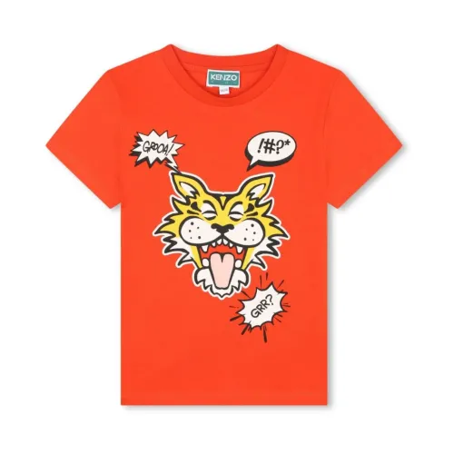 Kenzo , Boys Red Tiger Head T-Shirt ,Red male, Sizes: