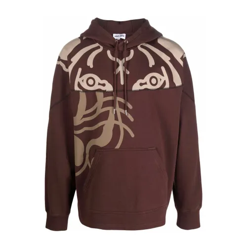 Kenzo , Brown Tiger-Print Hoodie Sweatshirt ,Brown male, Sizes: