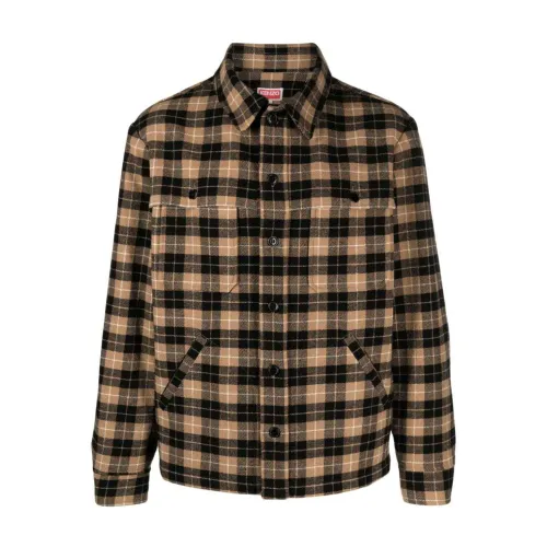 Kenzo , Classic Lumberjack Plaid Wool Shirt ,Beige male, Sizes: