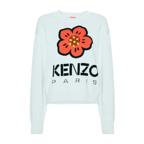 Kenzo , Clear Blue Sweater with Boke Flower Motif ,Blue female, Sizes: