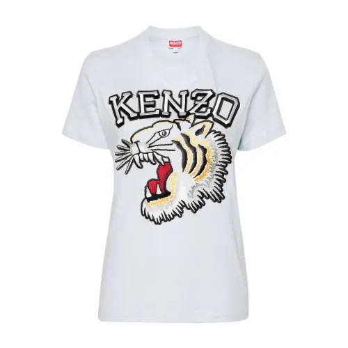 Kenzo , Clear Blue Tiger Varsity T-shirt ,Blue female, Sizes: