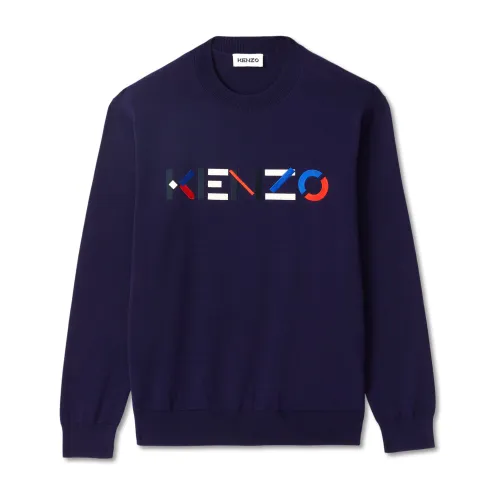 Kenzo , Embroidered Logo Sweater ,Blue male, Sizes:
